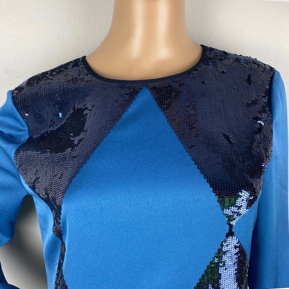 NEW TORY BURCH RUNWAY BLUE SEQUIN LONG SLEEVE MINI DRESS - Picture 3 of 11